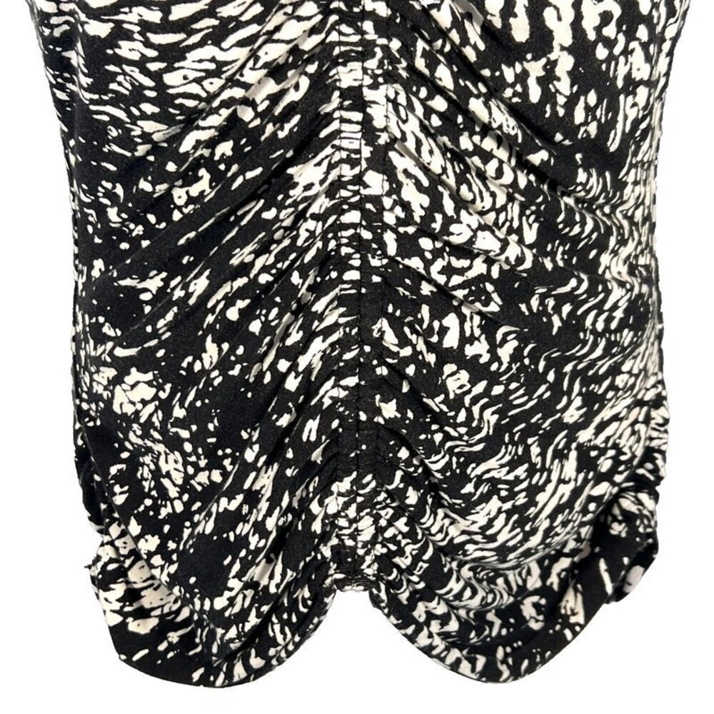 Elie Tahari - Women's S/M Blouse Black White Abstract Print Long Ruched Sleeves - Picture 4 of 16